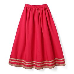 Pine Kids Woven Full Length Lehenga Choli with Dupatta and Mandala Embroidery in Dark Pink
