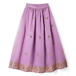 Pine Kids Woven Sleeveless Choli & Lehenga Set With Dupatta & Sequin Embroidered - Pink & Lavender