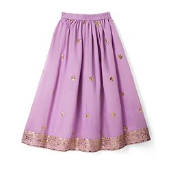 Pine Kids Woven Sleeveless Choli & Lehenga Set With Dupatta & Sequin Embroidered - Pink & Lavender