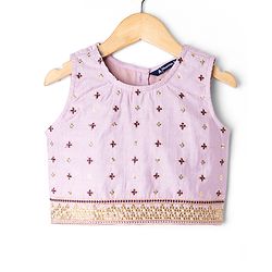 Pine Kids Woven Sleeveless Choli & Lehenga Set With Sequinned Embroidery & Dupatta - Wine