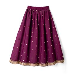 Pine Kids Woven Sleeveless Choli & Lehenga Set With Sequinned Embroidery & Dupatta - Wine
