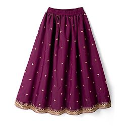 Pine Kids Woven Sleeveless Choli & Lehenga Set With Sequinned Embroidery & Dupatta - Wine