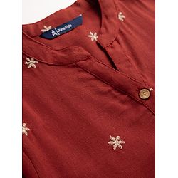 Pine Kids 100% Cotton Woven Three-Fourth Sleeves Indo Western Set With Floral Embroidery - Rust Orange