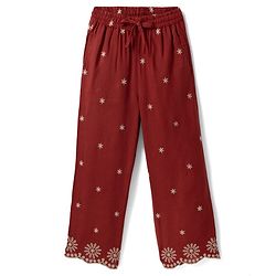 Pine Kids 100% Cotton Woven Three-Fourth Sleeves Indo Western Set With Floral Embroidery - Rust Orange