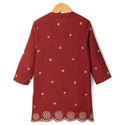 Pine Kids 100% Cotton Woven Three-Fourth Sleeves Indo Western Set With Floral Embroidery - Rust Orange