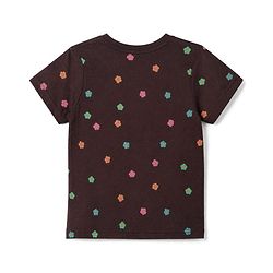 Pine Kids 100% Cotton Knit Bio Washed Single Jersery 180 Gsm Half Sleeves Co-ord Top & Pajama Night Suit with Floral & Graceful Text Print - Brown