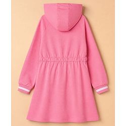 Pine Kids 100% Cotton Knit Winter Frock with Full Sleeves Hood and 06 Print in Pink
