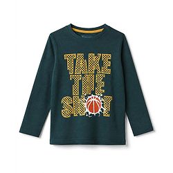 Pine Kids 100% Cotton Knit Full Sleeves T-Shirts with Take The Shot Print - Dark Green