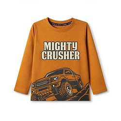 Pine Kids 100% Cotton Knit T-Shirts with Full Sleeves and Mighty Crusher Print in Brown for 4-5 Years