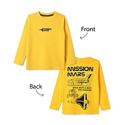 Pine Kids 100% Cotton Knit Full Sleeves T-Shirt with Front and Back Space Shuttle Print in Yellow