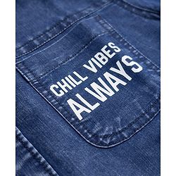 Pine Kids 100% Cotton Denim Shirts with Half Sleeves and Chill Vibes Only Text Print - Sky Blue