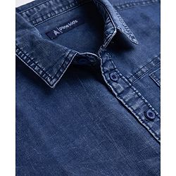 Pine Kids 100% Cotton Denim Shirts with Half Sleeves and Chill Vibes Only Text Print - Sky Blue
