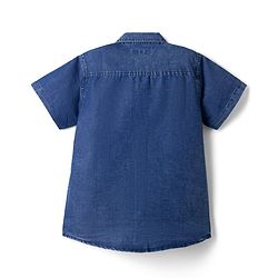 Pine Kids 100% Cotton Denim Shirts with Half Sleeves and Chill Vibes Only Text Print - Sky Blue