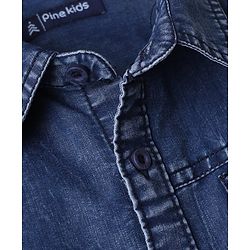 Pine Kids 100% Cotton Woven Denim Shirt with Half Sleeves and Chill Vibes Always Print - Royal Blue