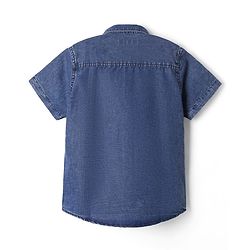 Pine Kids 100% Cotton Woven Denim Shirt with Half Sleeves and Chill Vibes Always Print - Royal Blue