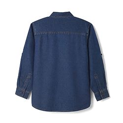 Pine Kids Cotton Woven Full Sleeves Denim Shirt with Ny Applique in Navy Blue