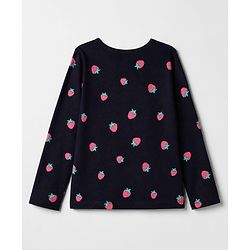 Pine Kids 100% Cotton Knit Bio Washed Single Jersery 180 Gsm Full Sleeves Co-ord Top & Pajama Night Suit with Strawberry Print - Black