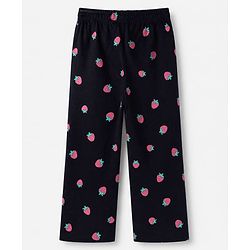Pine Kids 100% Cotton Knit Bio Washed Single Jersery 180 Gsm Full Sleeves Co-ord Top & Pajama Night Suit with Strawberry Print - Black