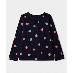 Pine Kids 100% Cotton Knit Bio Washed Single Jersery 180 Gsm Full Sleeves Co-ord Top & Pajama Night Suit with Strawberry Print - Black