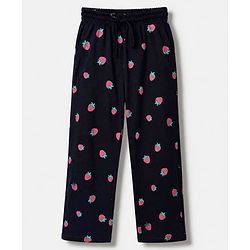 Pine Kids 100% Cotton Knit Bio Washed Single Jersery 180 Gsm Full Sleeves Co-ord Top & Pajama Night Suit with Strawberry Print - Black