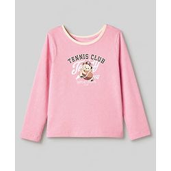 Pine Kids 100% Cotton Knit Full Sleeves T-Shirt & Pyjama Night Suit With Teddy Print & Bio Finish - White & Pink