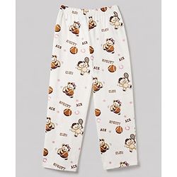 Pine Kids 100% Cotton Knit Full Sleeves T-Shirt & Pyjama Night Suit With Teddy Print & Bio Finish - White & Pink