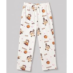 Pine Kids 100% Cotton Knit Full Sleeves T-Shirt & Pyjama Night Suit With Teddy Print & Bio Finish - White & Pink