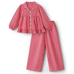Pine Kids 100 % Cotton Knit Full Sleeves Co-Ord Top And Pyjama Night Suit With Checked Print - Red