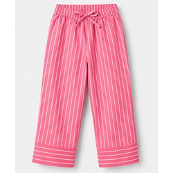 Pine Kids 100% Cotton Woven Full Sleeves Co-Ords Shirt & Pajama Night Suit With Bow Applique - Pink