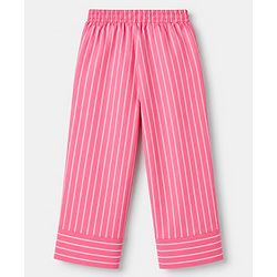 Pine Kids 100% Cotton Woven Full Sleeves Co-Ords Shirt & Pajama Night Suit With Bow Applique - Pink