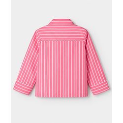 Pine Kids 100% Cotton Woven Full Sleeves Co-Ords Shirt & Pajama Night Suit With Bow Applique - Pink
