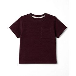 Pine Kids Cotton Ottoman Half Sleeves T-Shirt and Pant with Full Length and Smile Today Patch - Wine