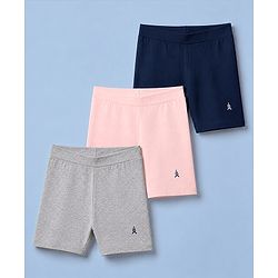 Pine Kids Knit Knit Cycling Shorts Above Knee Length Pack of 3 in Beige, Navy and Light Pink
