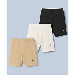Pine Kids Cotton Lycra Knit Above Knee Length Solid Cycling Shorts Pack of 3 - Beige White & Black