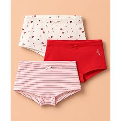 Pine Kids Cotton Elastane Knit Panties With Floral Print Pack of 3 - White Red & Pink