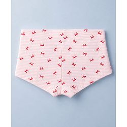 Pine Kids Cotton Elastane Knit Striped Panties With Bow Print & Applique Pack of 3 - White, Red & Pink