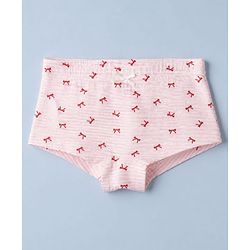 Pine Kids Cotton Elastane Knit Striped Panties With Bow Print & Applique Pack of 3 - White, Red & Pink