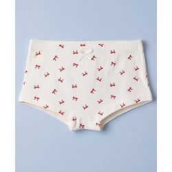 Pine Kids Cotton Elastane Knit Striped Panties With Bow Print & Applique Pack of 3 - White, Red & Pink