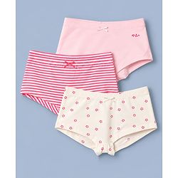 Pine Kids Cotton Elastane Knit Panties With Star Print Pack of 3 - White & Pink
