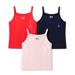 Pine Kids Knit Cotton Lycra Solid Sleeveless Slips with Bow Applique Pack of 3 - Red Pink Navy Blue