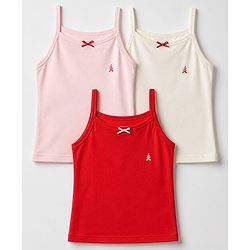 Pine Kids Cotton Lycra Knit Slips with Singlet and Bow Applique Pack of 3 - Red Light Pink & White