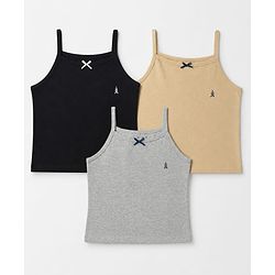 Pine Kids Cotton Mix Knit Slips with Bow Applique in Grey,Black & Cream