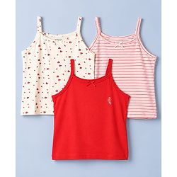 Pine Kids Cotton Lycra Knit Slips with Cherry Print Pack of 3 - Red & White