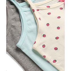 Pine Kids Cotton Mix Knit Slips with Sleeveless and Strawberry Print in White, Blue & Grey Pack of 3