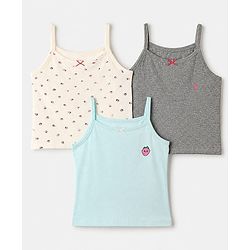 Pine Kids Cotton Mix Knit Slips with Sleeveless and Strawberry Print in White, Blue & Grey Pack of 3