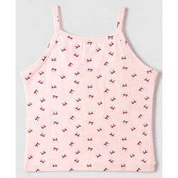 Pine Kids Cotton Lycra Knit Sleeveless Slips with Bows Print and Bow Embroidery Pack of 3 - White Red & Pink
