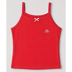 Pine Kids Cotton Lycra Knit Sleeveless Slips with Bows Print and Bow Embroidery Pack of 3 - White Red & Pink