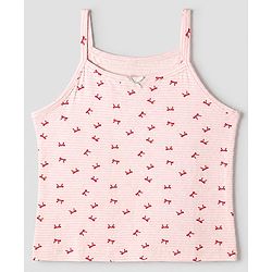 Pine Kids Cotton Lycra Knit Sleeveless Slips with Bows Print and Bow Embroidery Pack of 3 - White Red & Pink