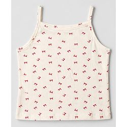Pine Kids Cotton Lycra Knit Sleeveless Slips with Bows Print and Bow Embroidery Pack of 3 - White Red & Pink