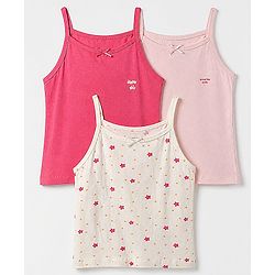 Pine Kids Cotton Lycra Knit Sleeveless Slips with Star Print Pack of 3 - White Pink & Dark Pink